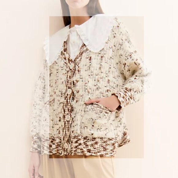 Free People Cream and Brown Cardigan, New with Tags, Size S - Picture 1 of 6